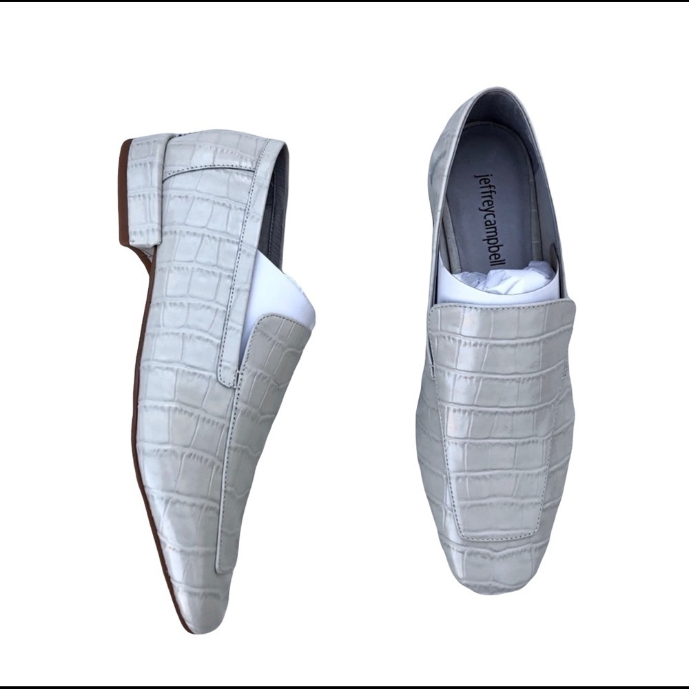 Jeffrey Campbell Croc-Embossed Slip-On Loafers in Light Gray